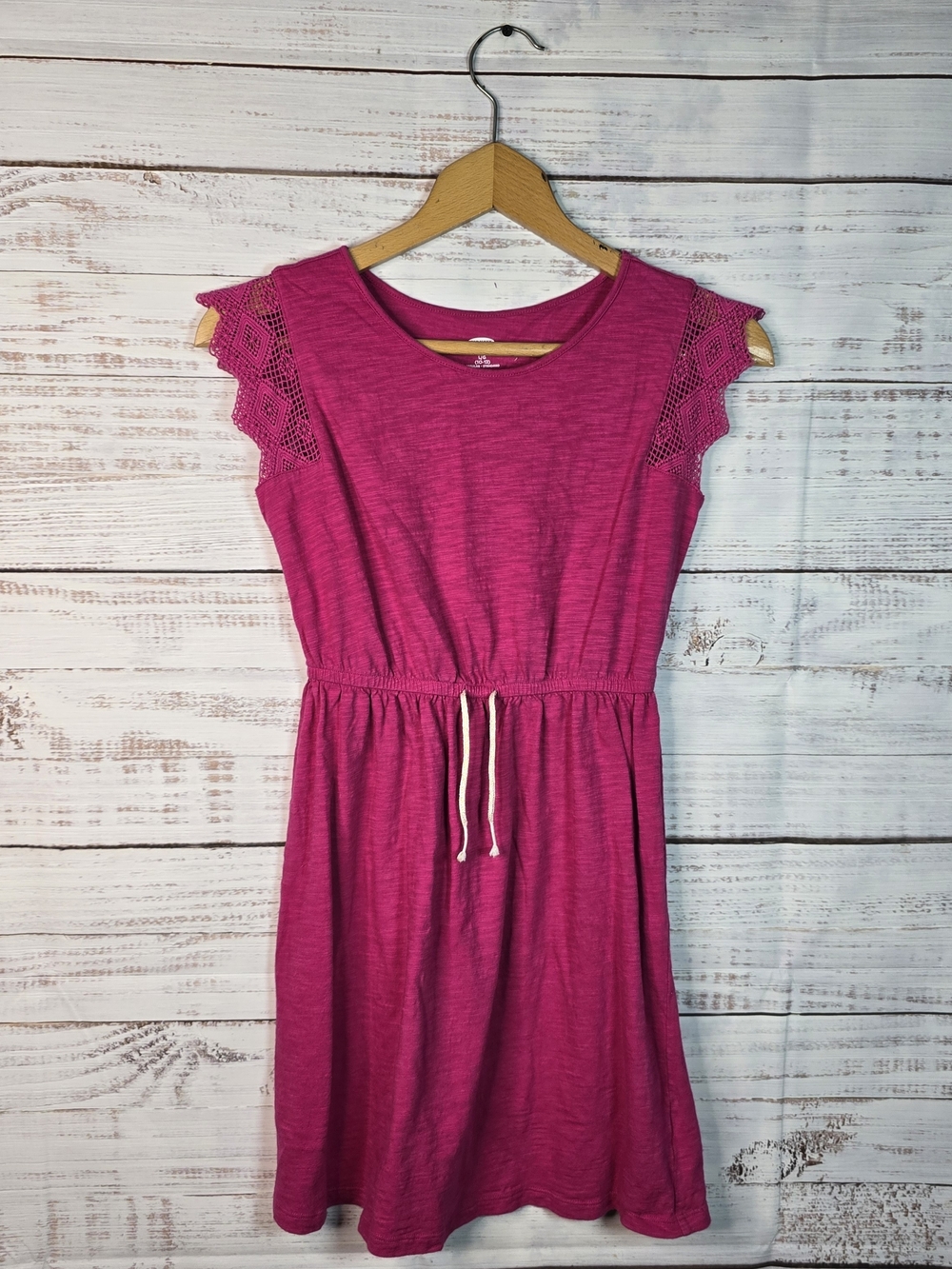 Old Navy Girls L 10-12 Pink Crochet Sleeve Drawstring Waist Dress